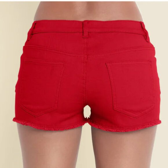 VENUS Red Jean Shorts, Stretch Denim Cut Off's, 5 Pocket, Size 16 NEW - Picture 2 of 6